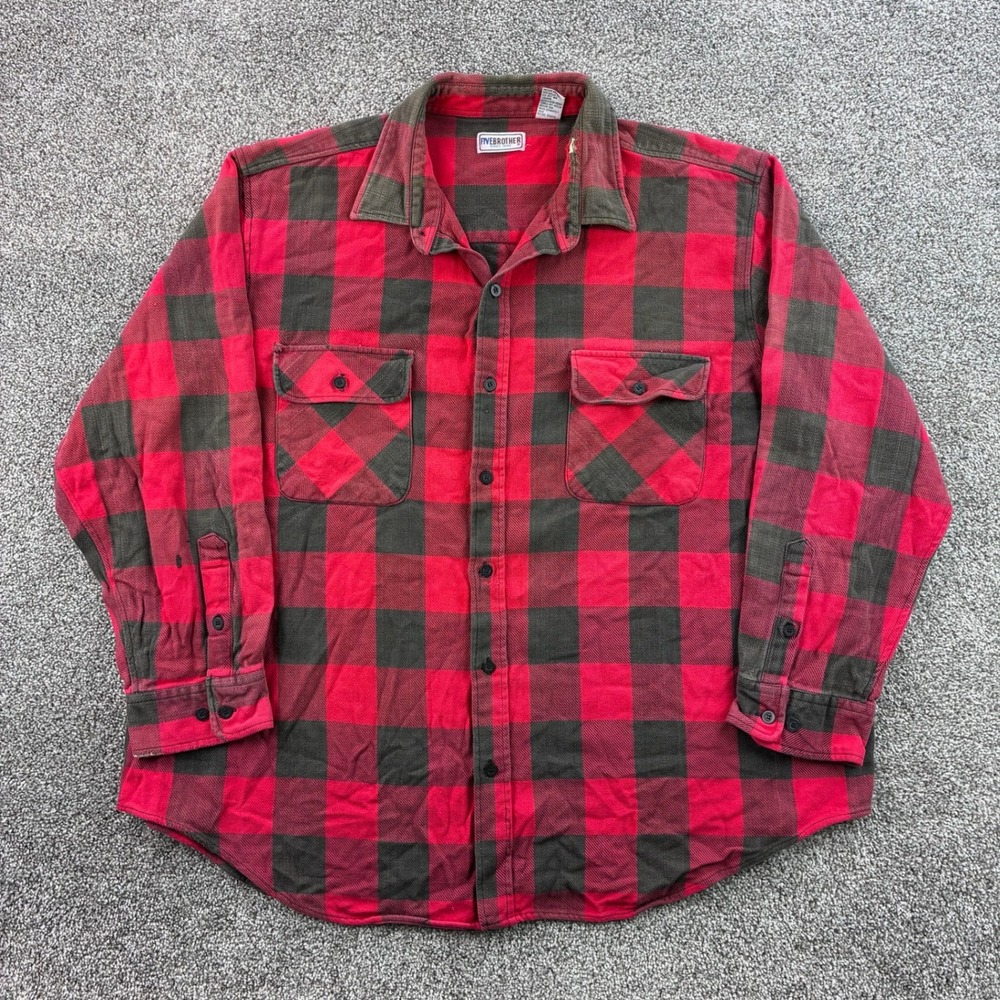Vintage Five Brother Flannel Shirt Mens 3XL Red Black Cotton Buffalo Check